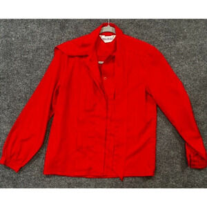 Vintage Elles Belles Red Blouse Button Down Pleat Front Shirt Top Women's 10